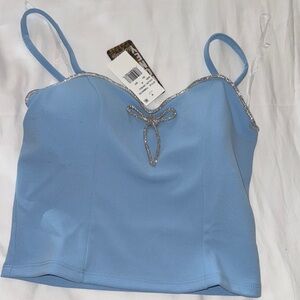Blue Embellished Bustier Camisole